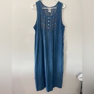 VTG BASIC EDITIONS Embroidered Denim Sleeveless Dress Maxi Blue Floral Size S